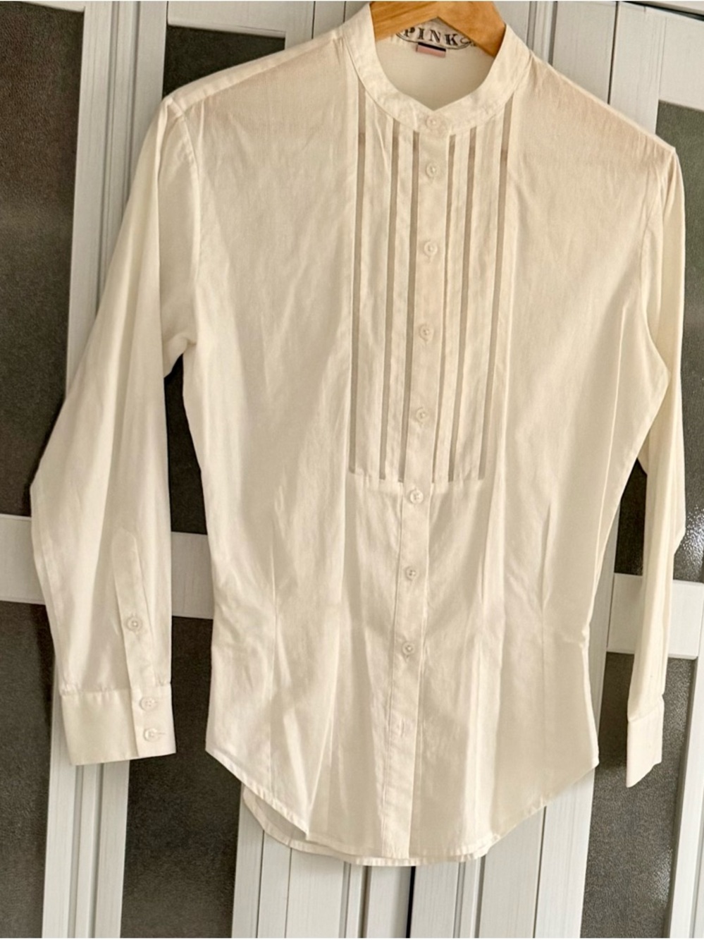 PINK Victoria's Secret Cream Mandarin-Collar Pleated Front Blouse